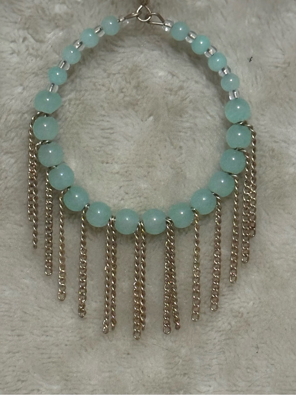 Plunder Aqua Colored Beaded & Gold Tone Fringe Earrings - Picture 3 of 3